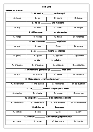 KS3 Spanish verb revision gap-fill (Zoom 1 grammar)