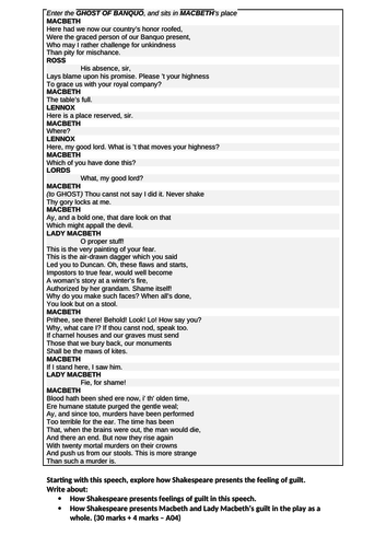 Macbeth AQA exam style question on guilt