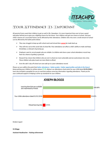 Attendance letter: Improve attendance and PA (Pupil Premium, FSM, SEN, Boys)