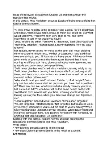 Great Expectation exam style question on the character of Estella