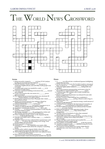 The World News Crossword - May 6th, 2018
