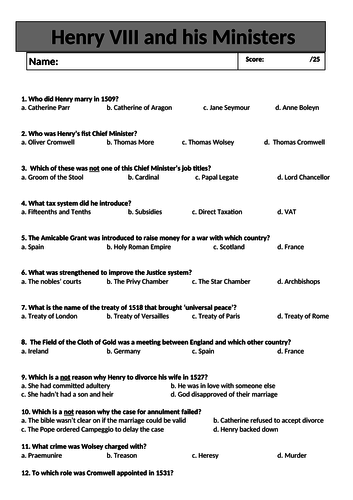 Edexcel GCSE Henry VIII quiz