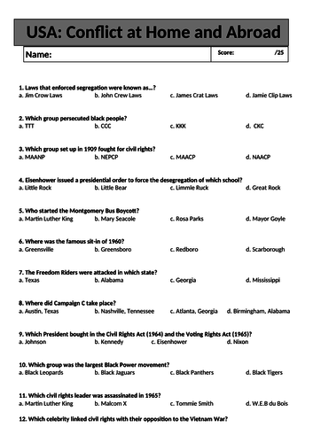 Edexcel GCSE USA 1954-75 quiz