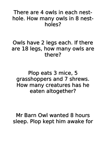 The Owl Who Was Afraid of the Dark - Maths problems