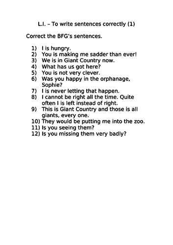 Correcting the BFG's grammar