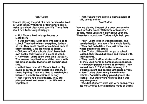 Rich and poor Tudor children drama activity