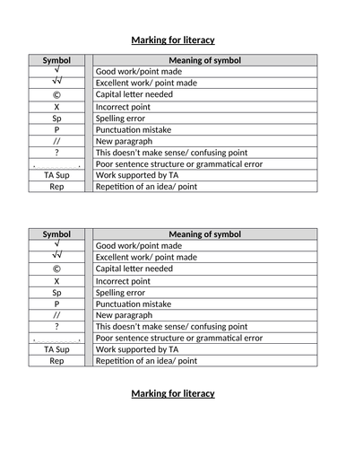 Marking for literacy