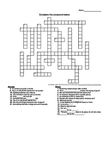 Peace and Conflict Crossword AQA