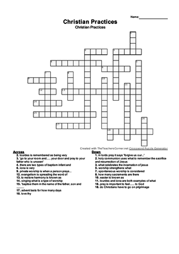 Christian Practices Crossword AQA