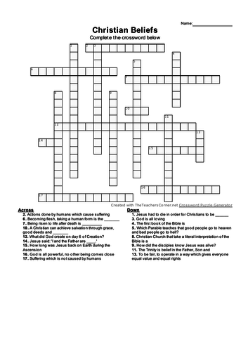 Christian Beliefs Crossword AQA