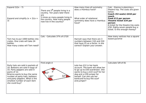 Gcse Maths 9 1 Revision Grids Teaching Resources