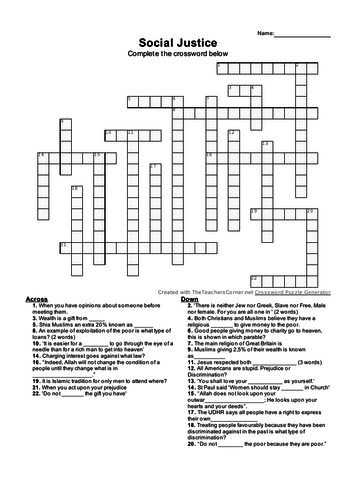 AQA Social Justice Crossword