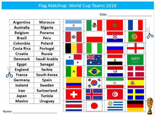 World Cup 2018 Country Flags Matchup Sheet Starter Activity Keywords Cover PE Sport