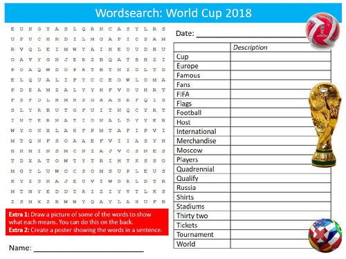 World Cup 2018 Wordsearch Puzzle Sheet Starter Activity Keywords Cover PE Sport
