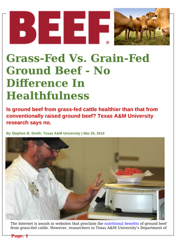 Ezine article - Grass-Fed vs. Grain-Fed Ground Beef
