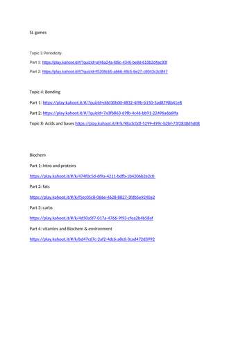 Kahoot! Revision games for SL