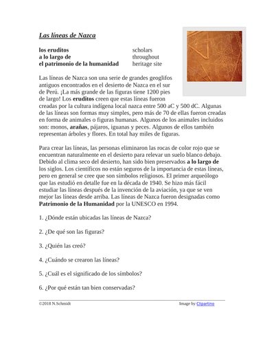 Las Líneas de Nazca Lectura y Cultura: Spanish Reading on Nazca Lines of Peru