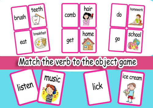 Match the Verb to the Object Game | ESL Vocabulary Activity | Verb-Noun Collocations | Printable Gra
