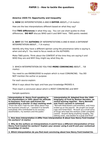 AQA 8145 - guide to answer Paper 1 questions - USA and conflict in asia