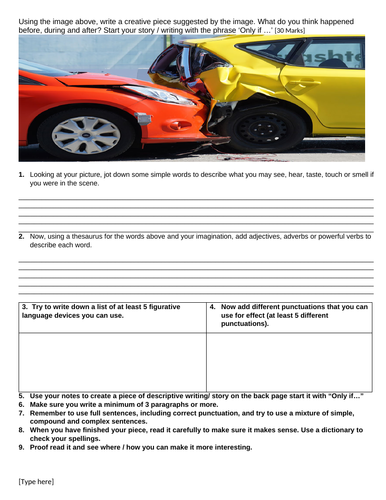 Step by step creative writing guide with prompt worksheet