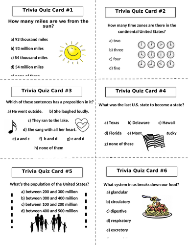 End of the Year Task Cards with Lesson Plan - Trivia - 36 Cards (5-9)