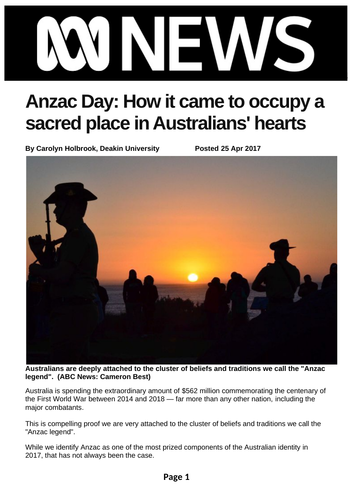 Ezine article - Anzac Day: How it came to occupy a sacred place in Australians' hearts