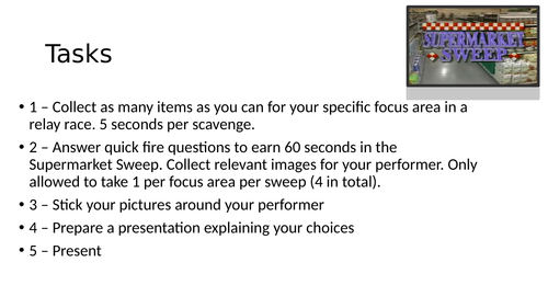 GCSE PE Supermarket Sweep Revision Task. Can be applied to any topic.