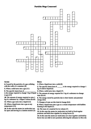 AQA Physics Particles Revision Crossword Teaching Resources