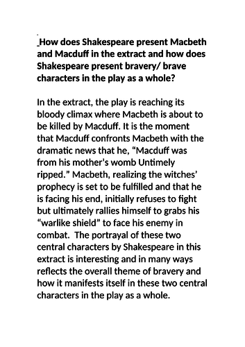 Grade 9 Macbeth exemplar essay Bravery
