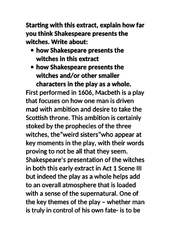 Grade 9 exemplar Macbeth essay Witches