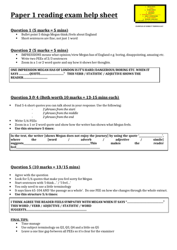 EDUQAS Paper 1 reading revision sheet (Autumn 2016 exam) GCSE English Language