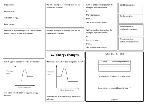 AQA Energy changes revision mat