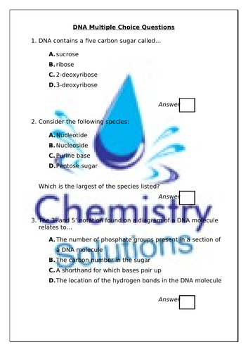 AQA A-Level Chemistry DNA & Action of Anticancer Drugs Multiple Choice Questions