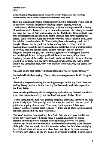 SATs Style Fiction Reading Paper The Coral Island