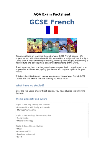 AQA French GCSE - Exam Factsheet and Overview | Teaching Resources