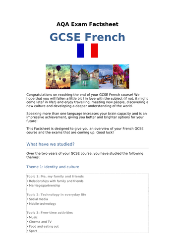 AQA French GCSE - Exam Factsheet and Overview