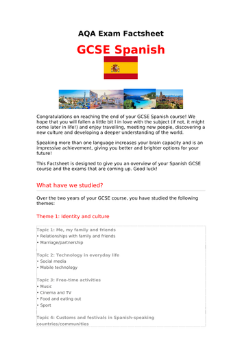 AQA Spanish GCSE - Exam Factsheet and Overview