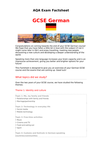 AQA Exam Factsheet - GSCE German