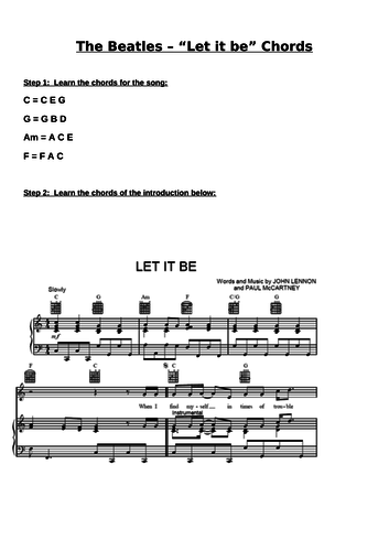 Let it Be sheet music (Piano) | Teaching Resources