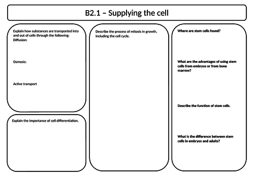 OCR Gateway A Combined Science - B2 Revision sheets