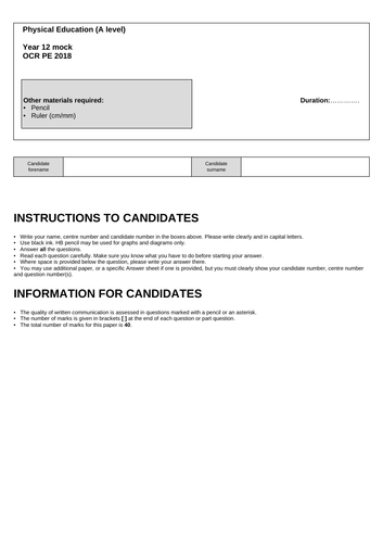 A LEVEL PE OCR YEAR 12 SUMMER MOCK EXAM (new specification)