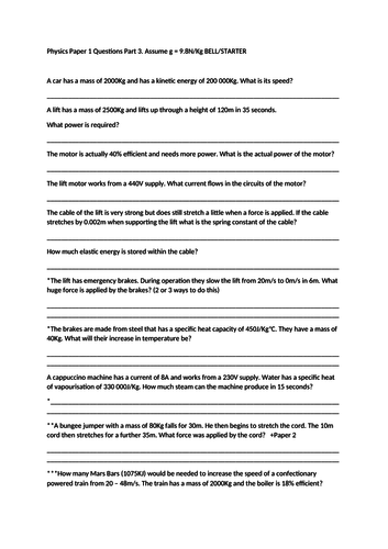 AQA 9-1 physics Paper 1/2 calculation