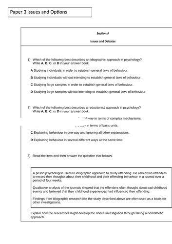 AQA Psychology A Level paper 3 mock