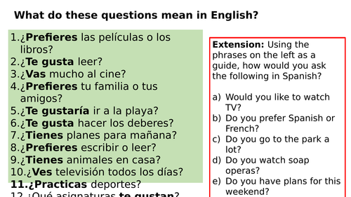 KS3 Spanish: Speaking Practice (free time)