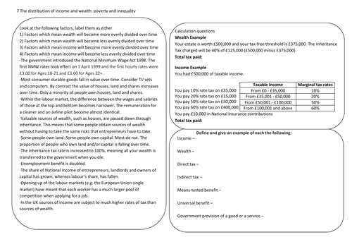 AQA A-level Economics The distribution of income and wealth knowledge organiser
