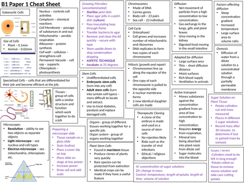 NEW AQA Biology Paper 1 Cheat Sheet