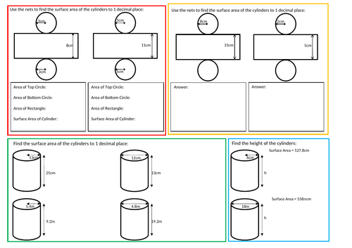 Surface Area of a Cylinder Worksheet | Teaching Resources