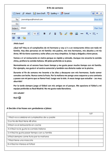 KS3 Spanish daily routine and free time: mi fin de semana reading comprehension