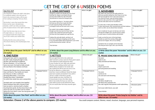 6 UNSEEN POEMS TO PRACTISE GETTING THE GIST OF (GCSE 9-1)