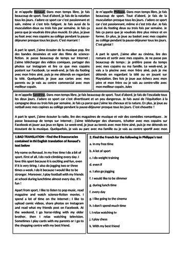 KS3 French - Reading-to-write sequence on hobbies